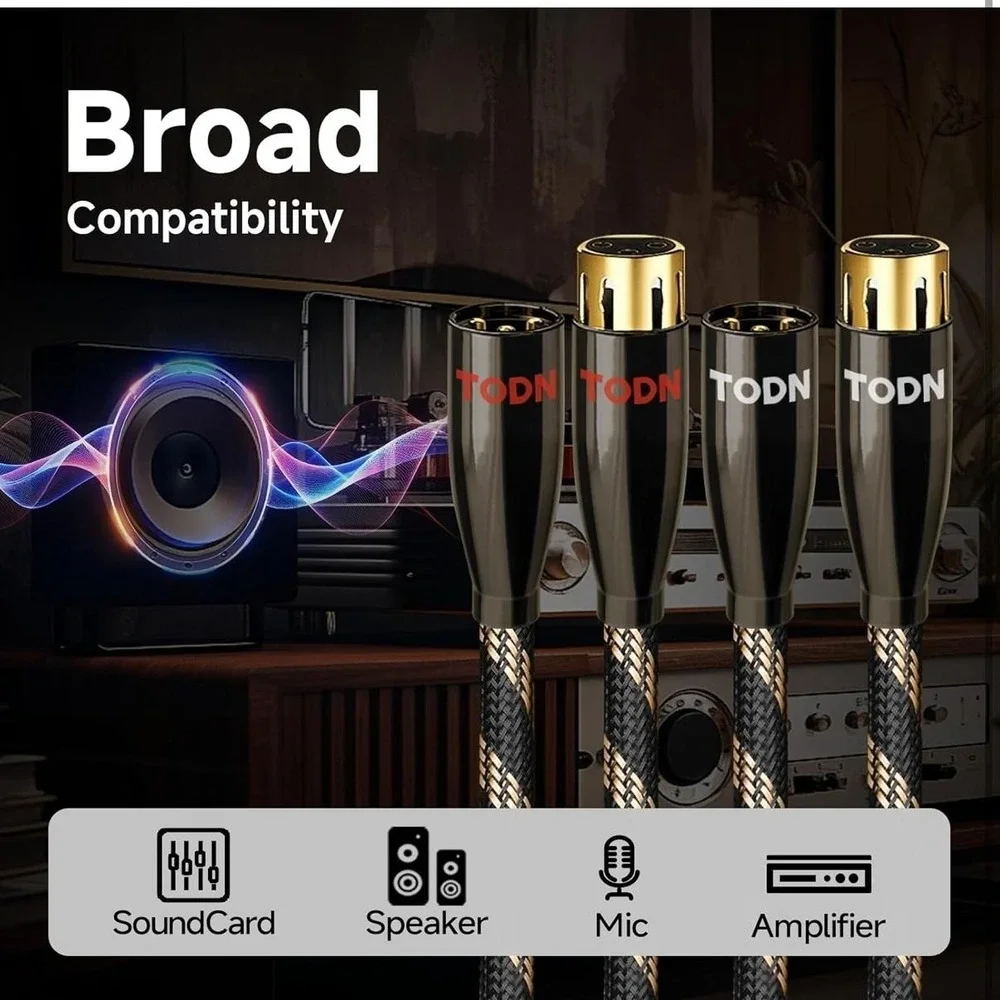 TODN HiFi XLR Balanced Audio Cables 7FT Pair 3-Pin Male Female Shielded Black
